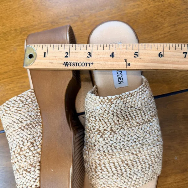 Steve Madden Raffia Platform Slide Sandals‎ Tan Woven Wedge size 37 Italy - Image 8