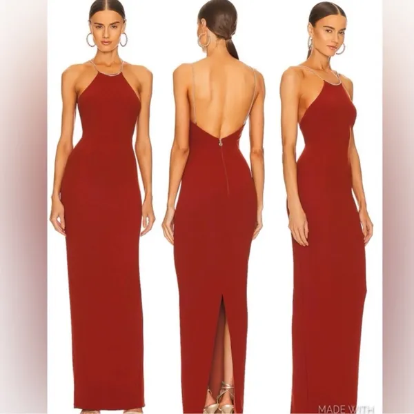 Nookie Lexi Chain Formal Full Length Gown Slit Back Chain Full Sexy Bodycon NWT - Image 6