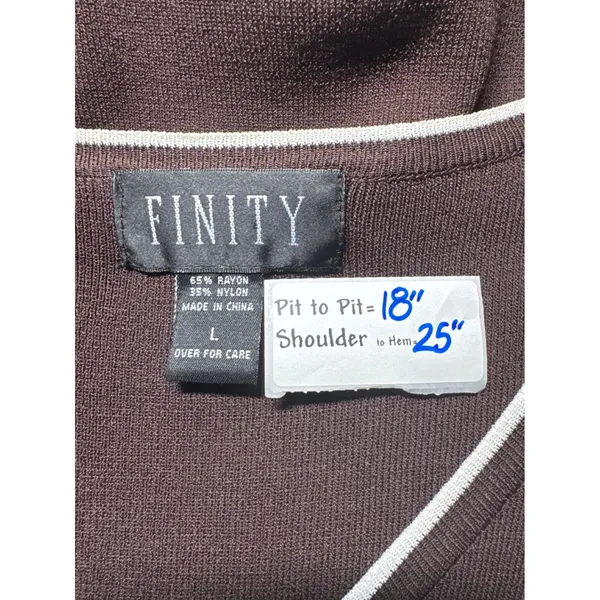 FINITY Women's Brown Knit V-Neck Short Sleeve‎ Top Size L Contrasting Trim - Image 3