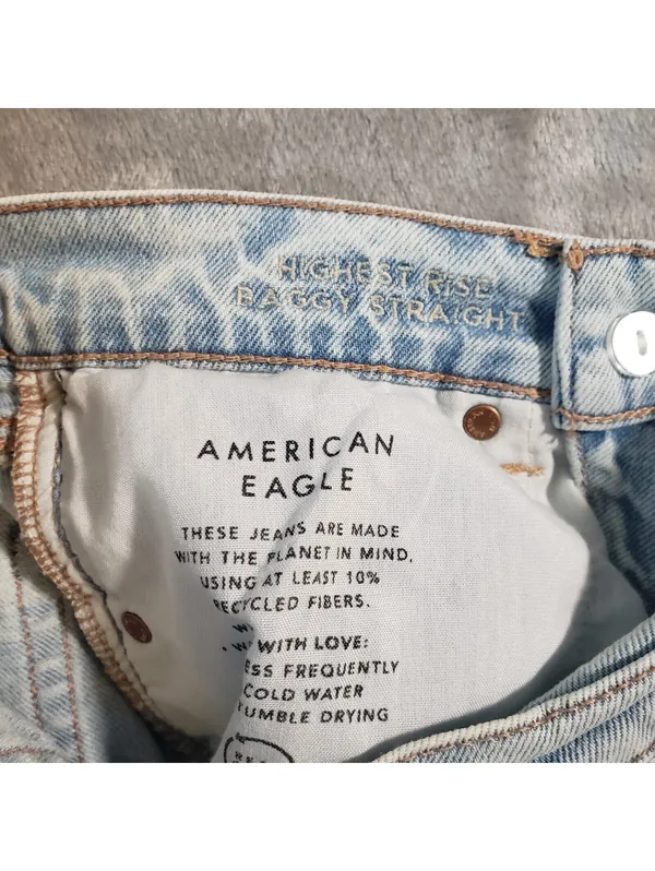 American Eagle Highest Rise Baggy Straight Light Wash Blue Denim Jeans 2 - Image 4