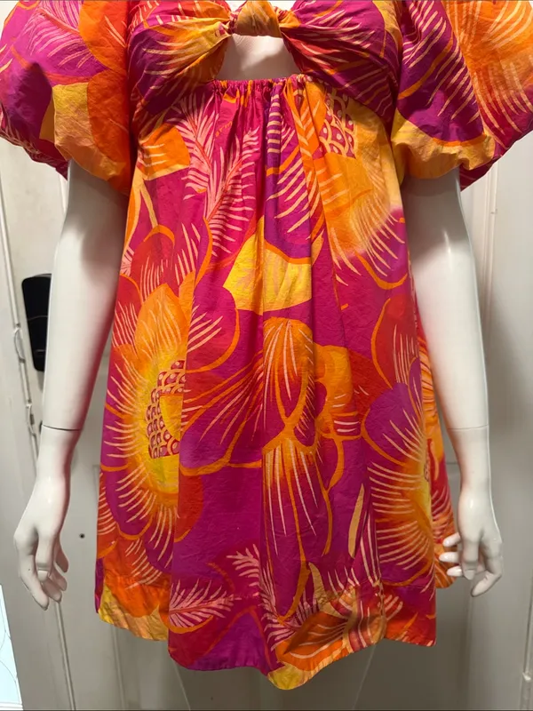 Farm Rio Summer Garden Puff Sleeve Cut Out Dress Womens Sz Small New $185 - Image 5