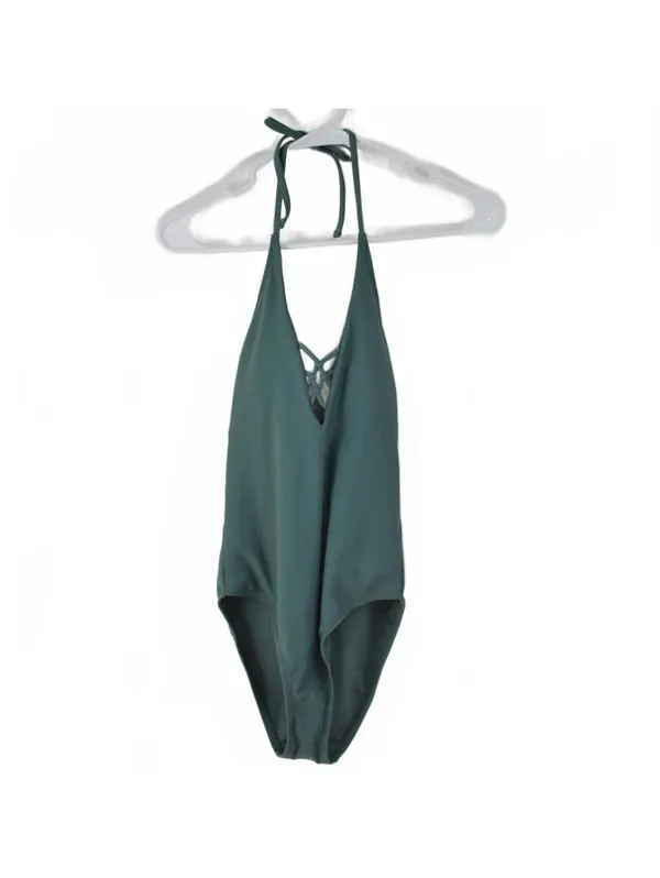 Xhilaration Pine Green Macrame Halter One Piece Swimsuit Size XS - Image 3