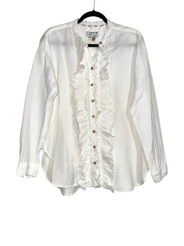 Anthropologie Pilcro Ruffled Placket Button Down Long Sleeve Shirt MEDIUM - Image 3