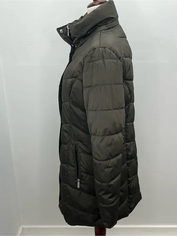 Kenneth Cole New York Olive Green Womens Quilted Puffer Coat Jacket Size Medium - Image 4