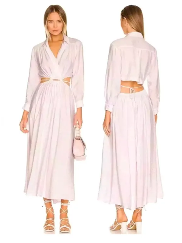 Young Fabulous and Broke Derby Cut Out Poplin Shirt Maxi Dress Light Baby Pink - Image 3