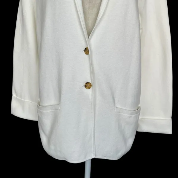 Lands’ End Knit Sweater Blazer White Women’s Size M 10-12 Casual Neutral Cotton - Image 3
