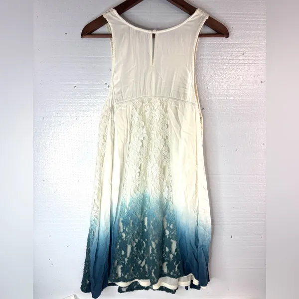 Blu-Pepper Vintage L Boho Sleeveless Cotton Lace Trim Midi Dress in Teal Blue - Image 2
