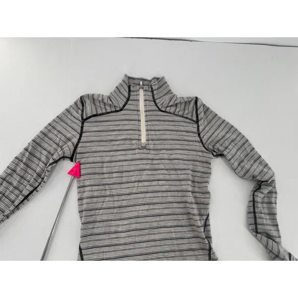 Smartwool Merino Wool 1/4 Zip Base Layer Top XS Gray Stripe Mock Neck Outdoor - Image 13