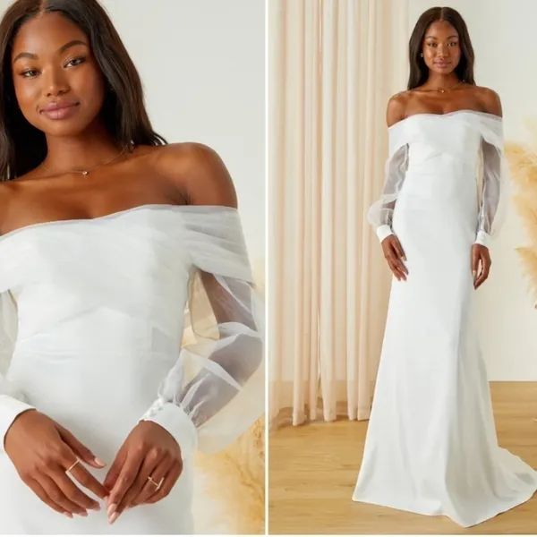 LULU's Long Sleeve Romantic Sexy Bridal Sophisticated Chic Elopement Gown - Image 5