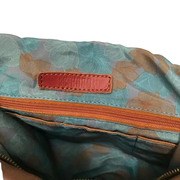 Hobo‎ International Brand Camel Leather Shoulder Bag with Blue Floral Liner - Image 10