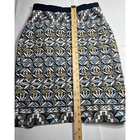 Tory Burch Geometric Print A-Line Skirt with Navy Elastic Waistband‎ size s - Image 4