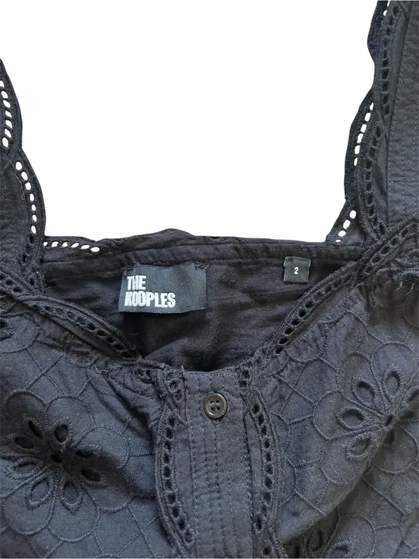 The Kooples Floral Eyelet Lace Cropped Peplum Tank Black | Size 2 - Image 3