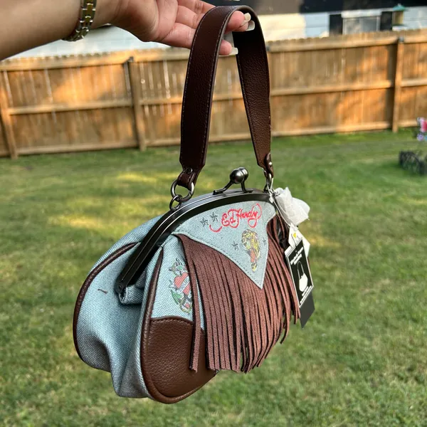 NWT Ed Hardy Denim Kisslock Frame Handbag - Image 2