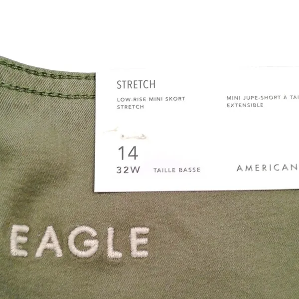 American Eagle Low-Rise Mini Skort A Line Pleated Tie Belt Olive Green Sz. 14 - Image 4