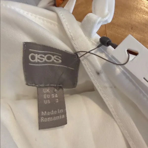 NWT ASOS White Spaghetti-Strap criss cross back ruffle down dress sz 2 - Image 7