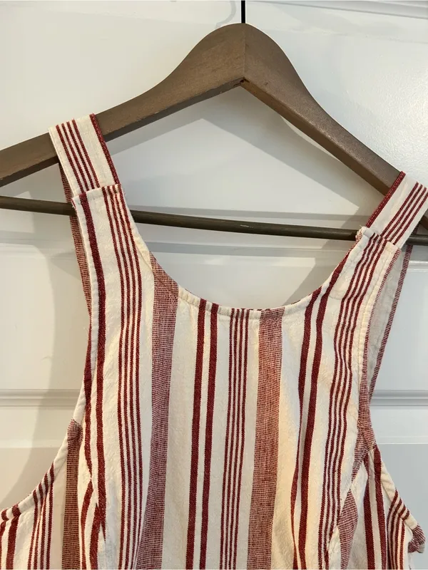 American Eagle Linen Blend Jumper Dress Cream Red Size M - Image 2