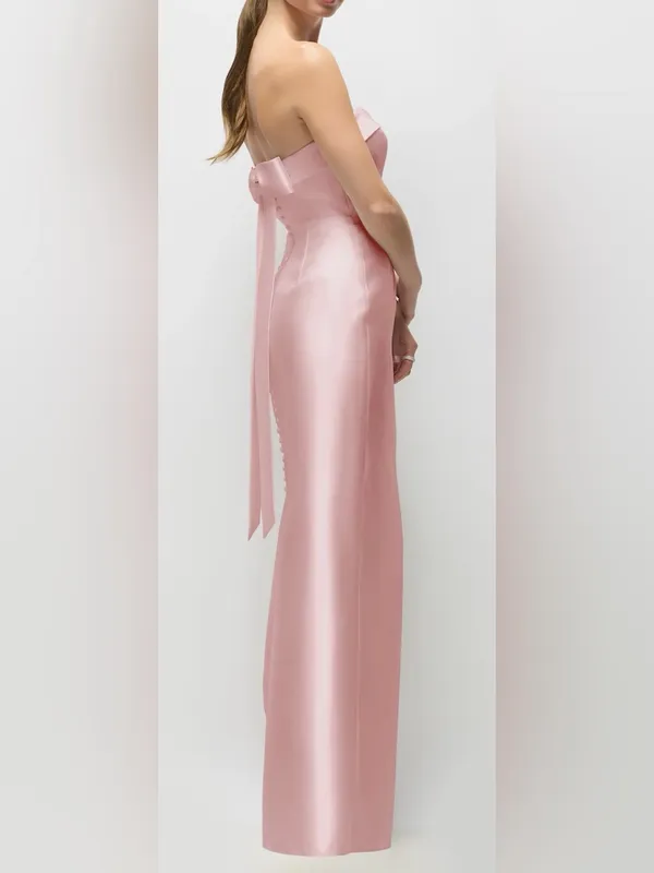 NEW Alfred Sung Eliza Bow Back Strapless Ballet Pink Satin Column Gown SZ 2 - Image 3
