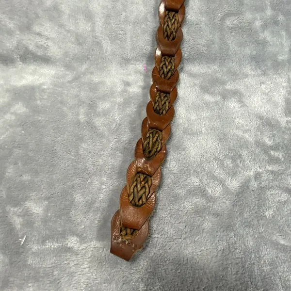 VTG Women's Braided Belt Small Brown Genuine Leather Chain Style Brass Buckle‎ - Image 6