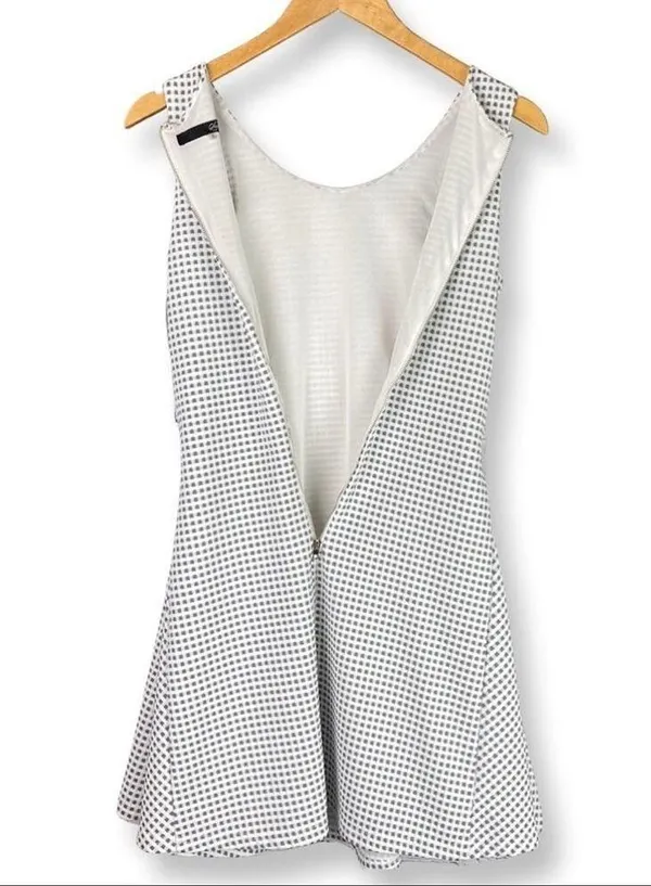 Sugar Lips Sleeveless Skater Mini Dress Textured Check Print Blue White Spring Summer Small - Image 6