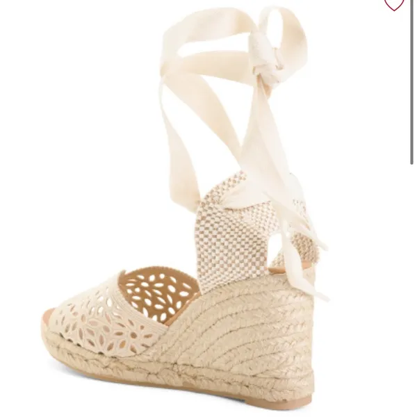 Maypol NEW Crochet Espadrille Wedge Sandals Peep Toe Ankle Wrap Cream Size 41 - Image 2