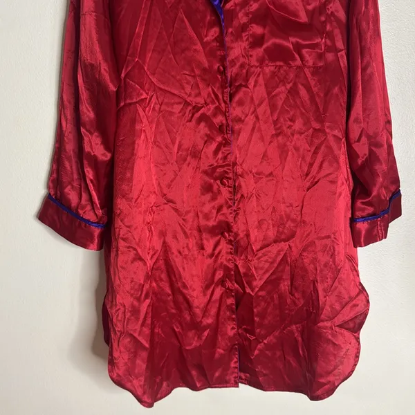 VTG 90s VICTORIAS SECRET Satin NIGHT SHIRT Nightgown Gold Label red‎ pjs sz P/S - Image 3