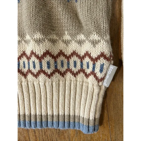 Woolrich Womens Fair Isle Quarter Zip Sweater Blue Cream Ramie Cotton Size M - Image 2