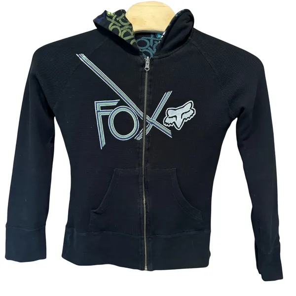 Vintage Fox Racing Reversible Hoodie Women L Waffle Knit Graphic Zip Up Y2K - Image 5