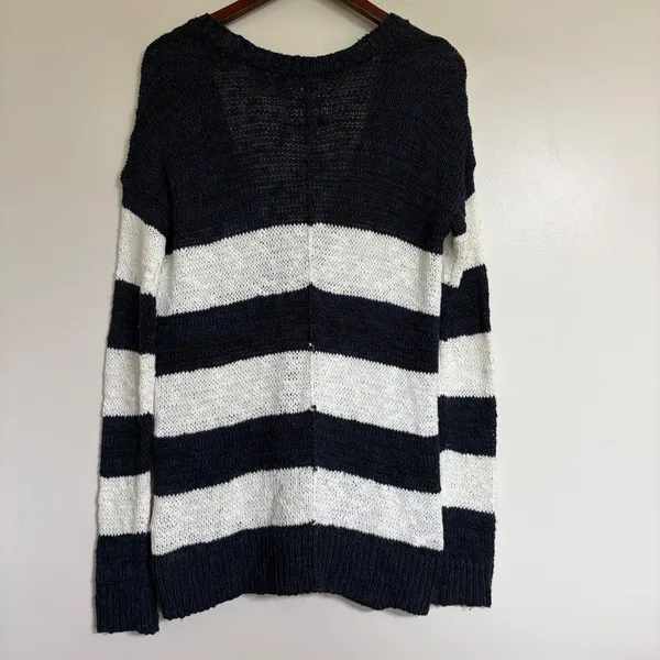 Abercrombie & Fitch Navy Blue White Striped Open Knit Cardigan Sweater XS/S - Image 8