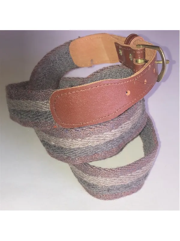 Brown Vintage Leather-Trim Woven Belt - Image 2