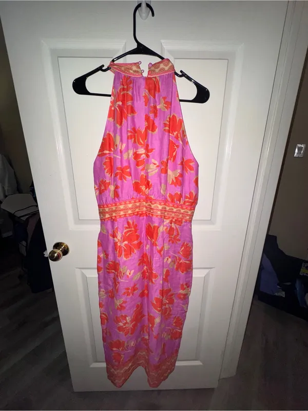 NWT Antonio Melani Dress Naomi Pink Orange Linen Halter Dress - 12 - Image 5