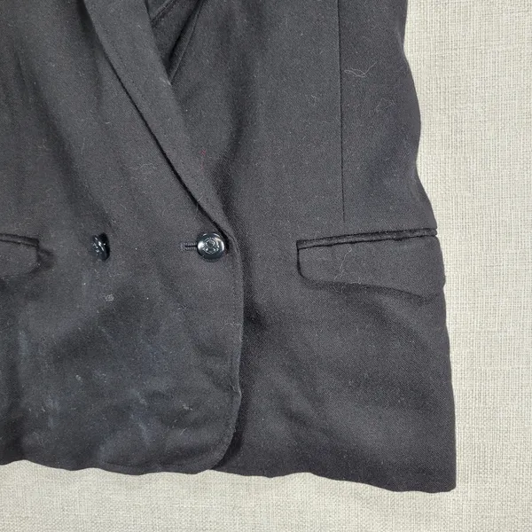 Gap Womens Vest Large Black Wool Blend Plunging Neck Waist Tie Double Breasted - Image 11