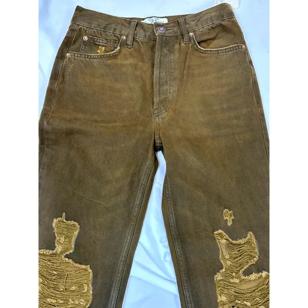 Free People We the Free The Lasso Distressed Straight-leg Jeans Brown 25 - Image 9