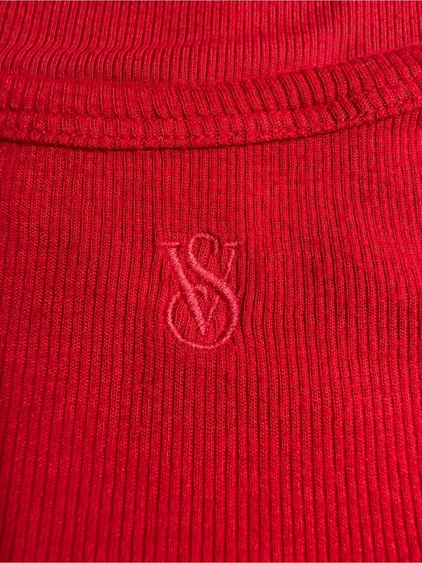 Victoria’s Secret Red Ribbed Tank Top Logo Y2K Basic Size Medium - Image 6