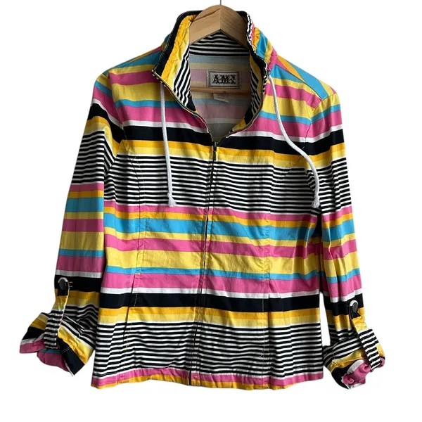 VTG Y2K AMI Women Jacket L Rainbow‎ Stripe Windbreaker Preppy Coastal Travel - Image 7