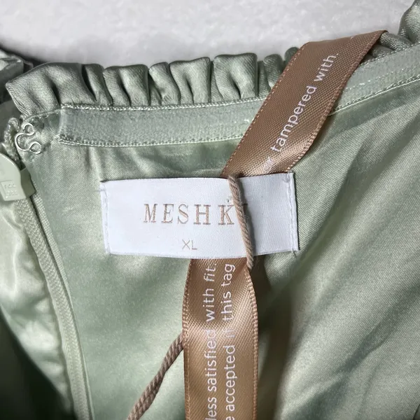 NEW Meshki Sage Green Ruched Petals Larissa Strapless Satin Maxi Dress - Image 9