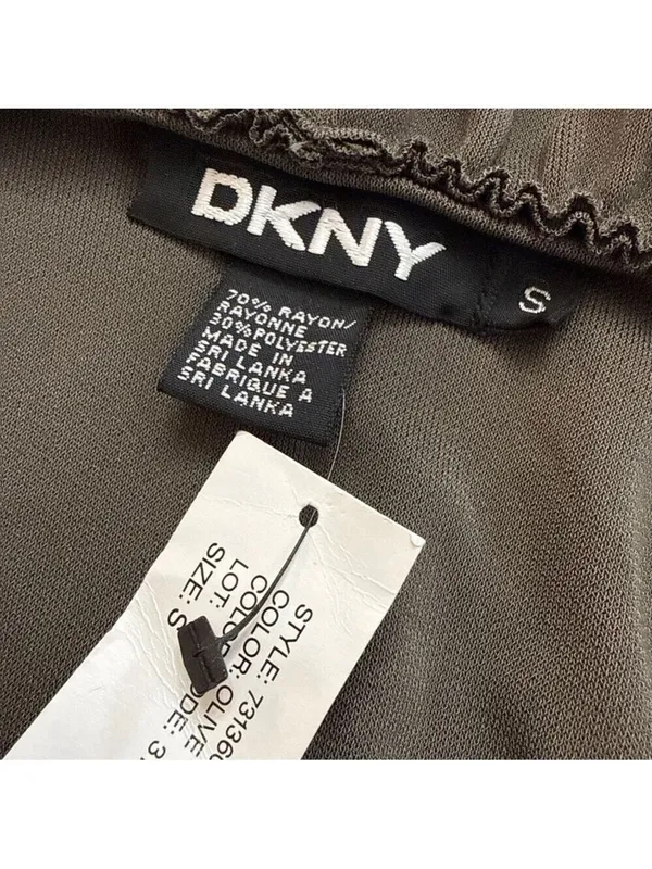 DKNY Olive Green Sleeveless V-Neck Ruffle Blouse Small - Image 4