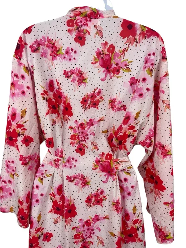 Oscar de la Renta Pink Label Floral Kimono Robe Belted Lounge Lightweight L - Image 6