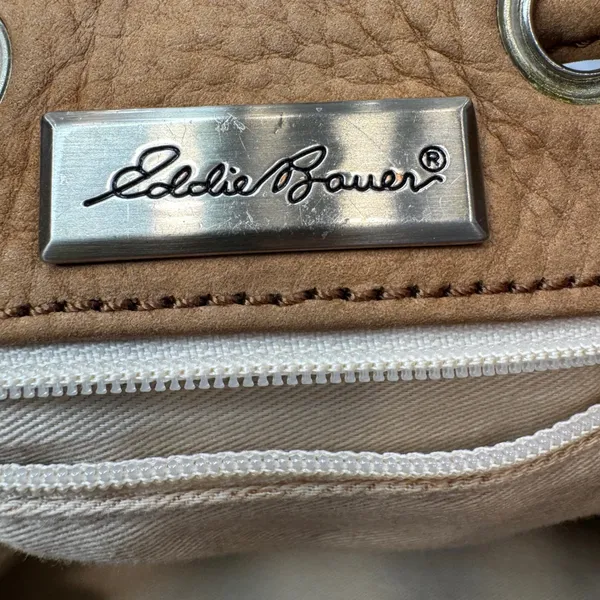 Eddie Bauer Tan Suede‎ Leather Bag Drawstring One Shoulder Backpack Purse - Image 14
