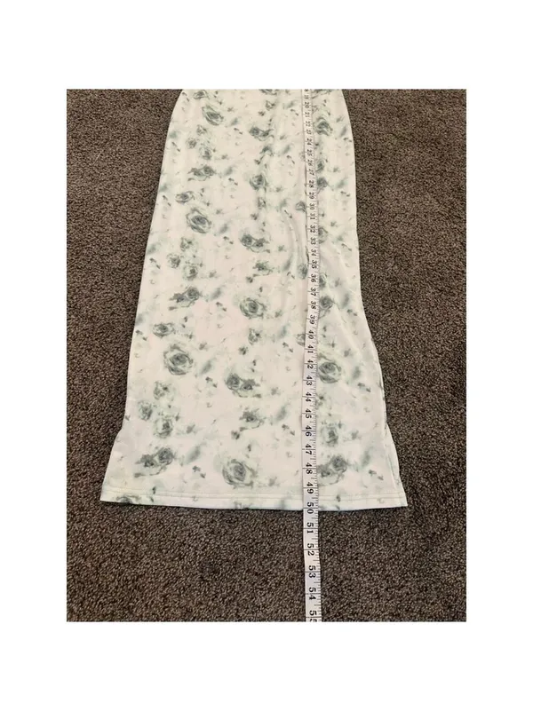 White Green Floral Maxi Dress Ruffle Sleeve Bodycon XS - Image 9