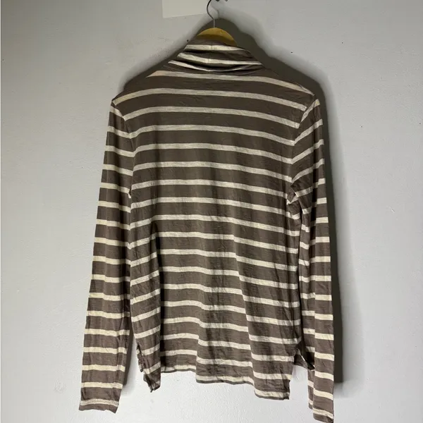 Madewell Brown Cream Stripe Turtleneck Long Sleeve‎ T-shirt Medium - Image 2
