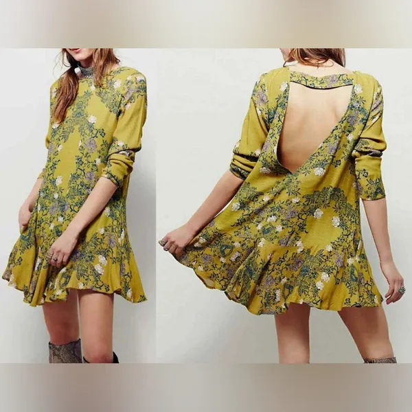 Free People Smooth Talker Tunic Top Womens S Mini Dress‎ Boho Floral Open Back - Image 2