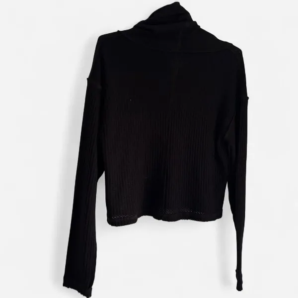 Free People Wildcat Black Thermal Cowl Neck Top – Slouchy Boho Core XS - Image 5