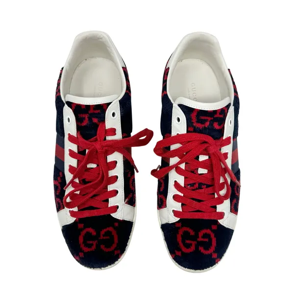 Gucci Ace GG Fabric Sneakers Navy Red Monogram Web Stripe Low Top Women’s 39 - Image 3