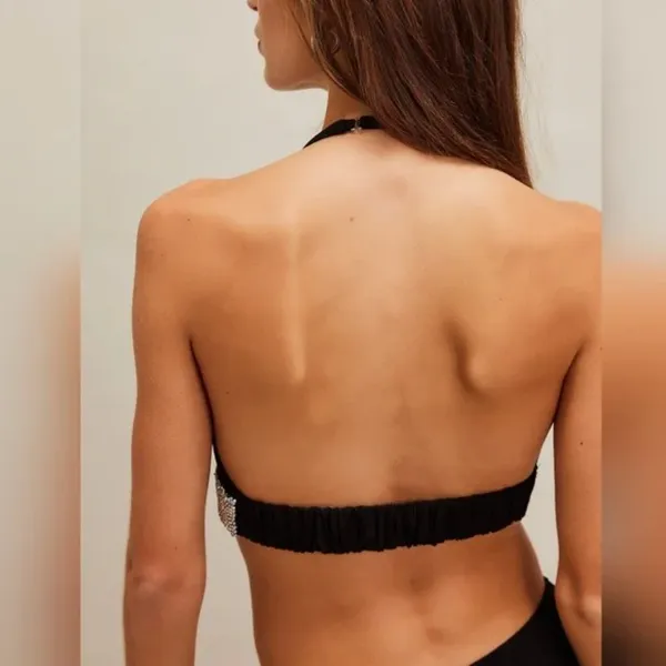NWT Free People Of The Moment Halter Bralette in Black Size Medium - Image 2