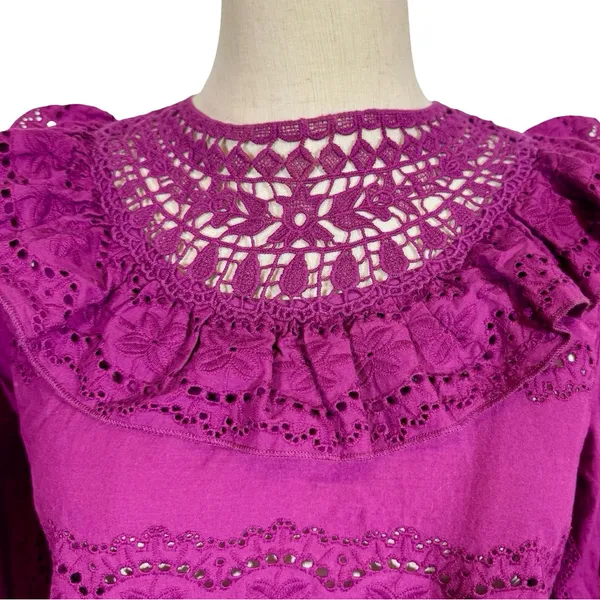 Sézane Elsa Blouse Eyelet Embroidered Ruffled Openwork in Purple Violet sz36/US4 - Image 5