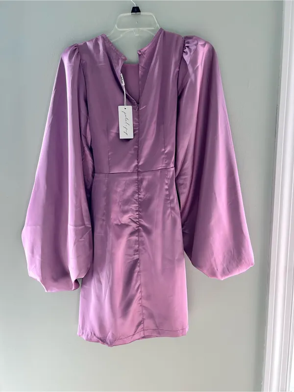 Petal & Pup Lilac Satin Wrap Dress with Balloon Sleeves - Image 3