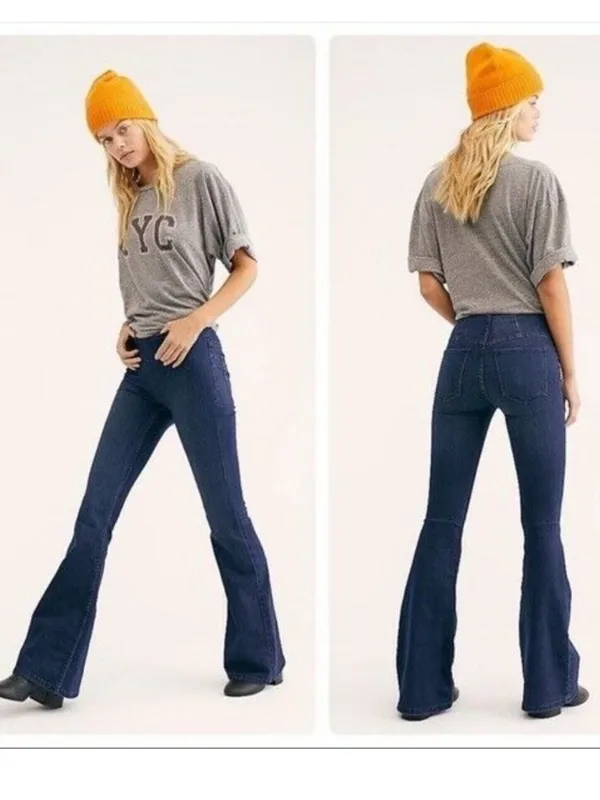 Free People Penny Pull On High Rise Flare Leg Jeans Dark Wash 27 - Image 2