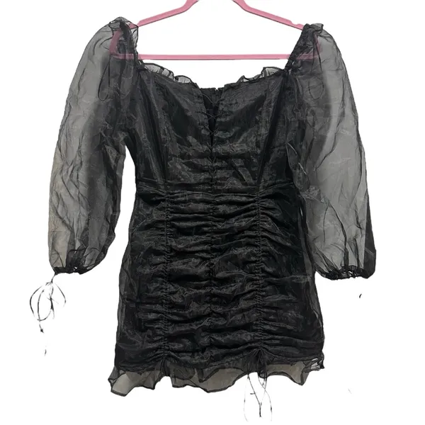 Lioness Black Corset Ruched Sheer Slv Feng Shui Lined Mini Dress Womens Medium - Image 15