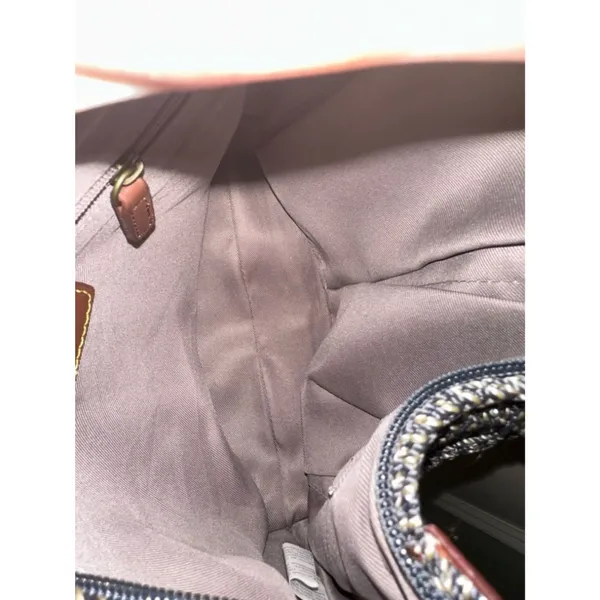 The Sac Woven Hobo Shoulder Bag in Brown and Cream - Image 5