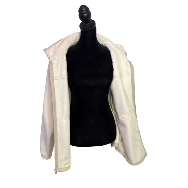 Columbia‎ Womens L Fleece Jacket Cream Full Zip Sherpa Collar Gorpcore Hiking - Image 2